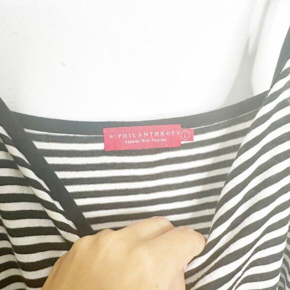 n:PHILANTHROPY STRIPED Tank midi DRESS black white cotton womens large L - Picture 4 of 7